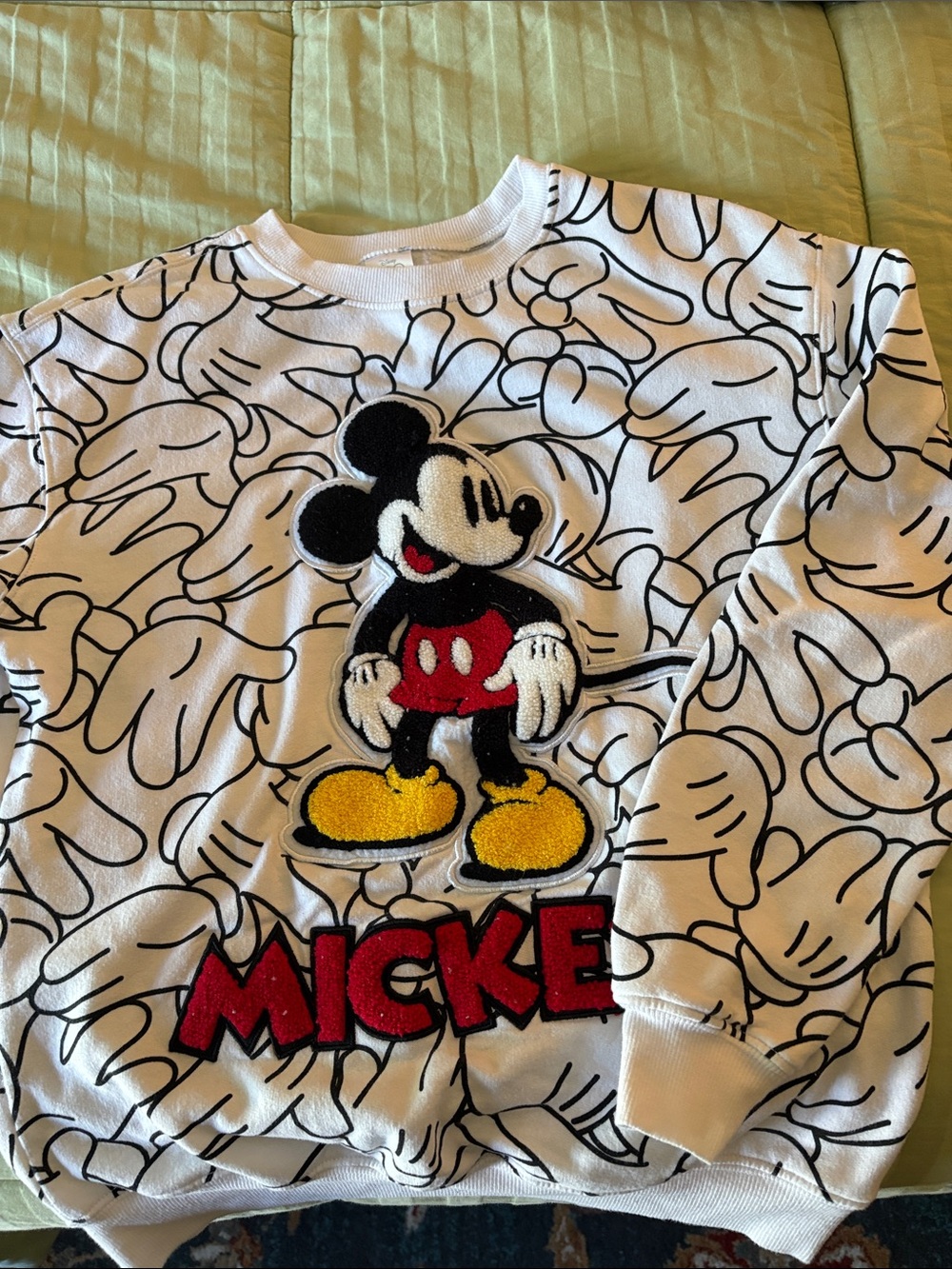 Disney White Black Mickey Mouse Graphic Sweatshirt with Red and Yellow Accents